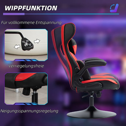 Ergonomická herní židle s houpacím mechanismem, výškově nastavitelná, černá/červená