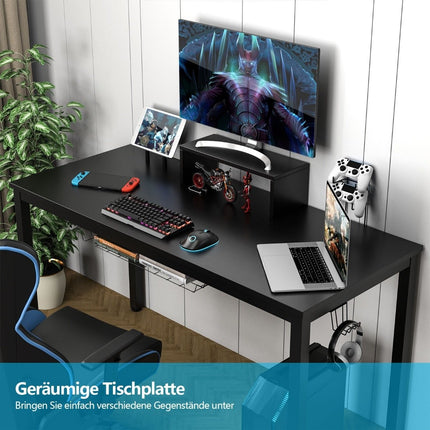 Herní stůl 140 cm s policí na monitor 155 x 60 x 94 cm, černá