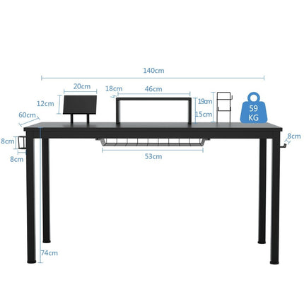 Herní stůl 140 cm s policí na monitor 155 x 60 x 94 cm, černá
