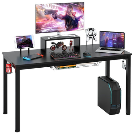 Herní stůl 140 cm s policí na monitor 155 x 60 x 94 cm, černá
