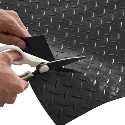 Garage Floor Mat Roll, 4 x 10 ft PVC Diamond Plate, Black