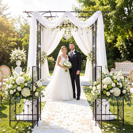 Garden Arbor with Gate, Planter Boxes & Trellis - Black Metal
