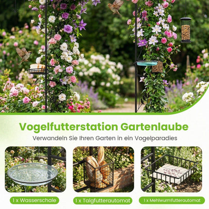 Garden Arch with Bird Feeder and Water Bowl, Black, 213 cm