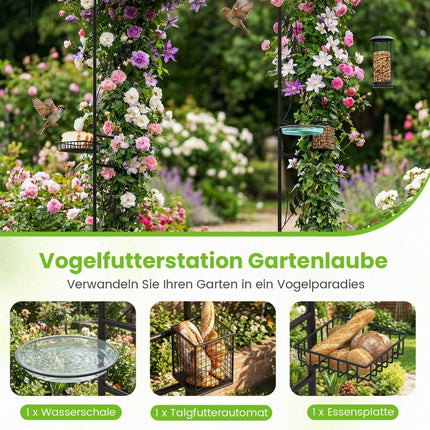 Garden Arch with Bird Feeder and Water Bowl, Black, 213 cm
