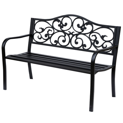 Tuinbank 3-zits stalen bank met armleuningen van gietijzer zwart 127x60x89cm voor tuinterras balkon