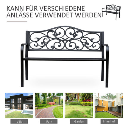 Tuinbank 3-zits stalen bank met armleuningen van gietijzer zwart 127x60x89cm voor tuinterras balkon