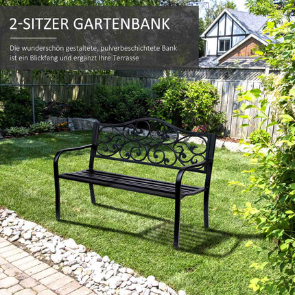 Tuinbank 3-zits stalen bank met armleuningen van gietijzer zwart 127x60x89cm voor tuinterras balkon