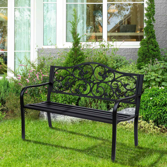Tuinbank 3-zits stalen bank met armleuningen van gietijzer zwart 127x60x89cm voor tuinterras balkon