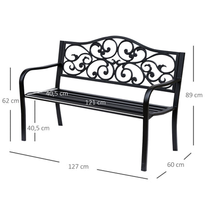 Tuinbank 3-zits stalen bank met armleuningen van gietijzer zwart 127x60x89cm voor tuinterras balkon
