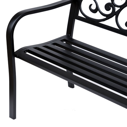 Tuinbank 3-zits stalen bank met armleuningen van gietijzer zwart 127x60x89cm voor tuinterras balkon
