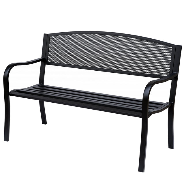 Zahradní ocelová lavice pro 2 osoby – černá, W127 x D60 x H87Cm