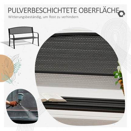 Garden Steel 2-Seater Bench - Black, W127 x D60 x H87Cm