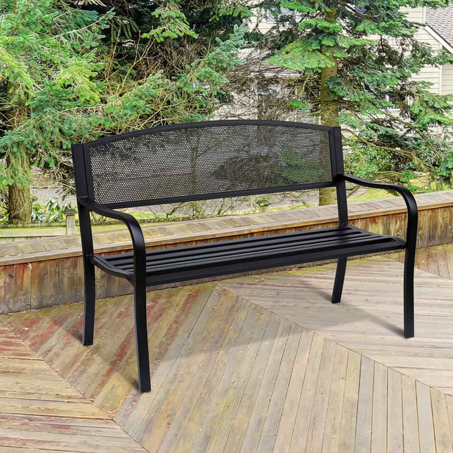 Zahradní ocelová lavice pro 2 osoby – černá, W127 x D60 x H87Cm
