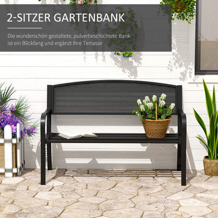 Garden Steel 2-Seater Bench - Black, W127 x D60 x H87Cm