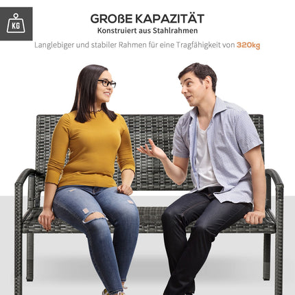 Zahradní lavice – vzhled ratanu, ocelový rám, dvoumístná, šedá