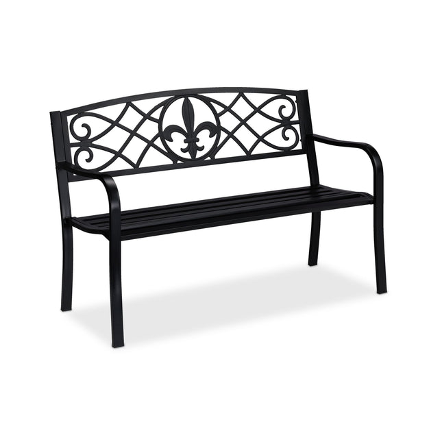 Tuinbank met Fleur de Lis rugleuning, zwart metaal
