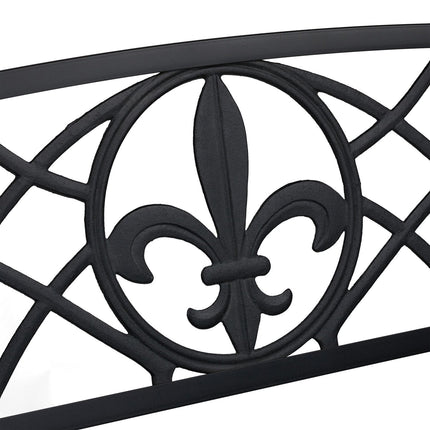 Garden Bench with Fleur de Lis Backrest, Black Metal