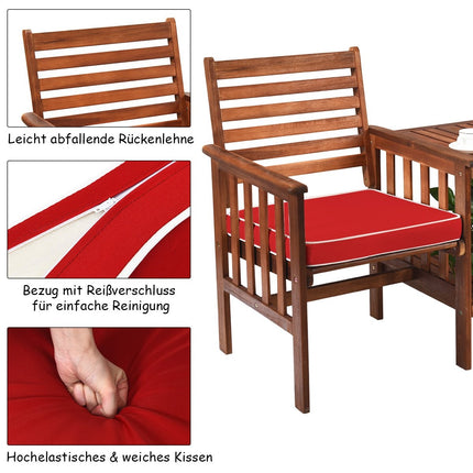 Garden Bench with Table, 2-Seater Wood, Cushion & Umbrella Hole