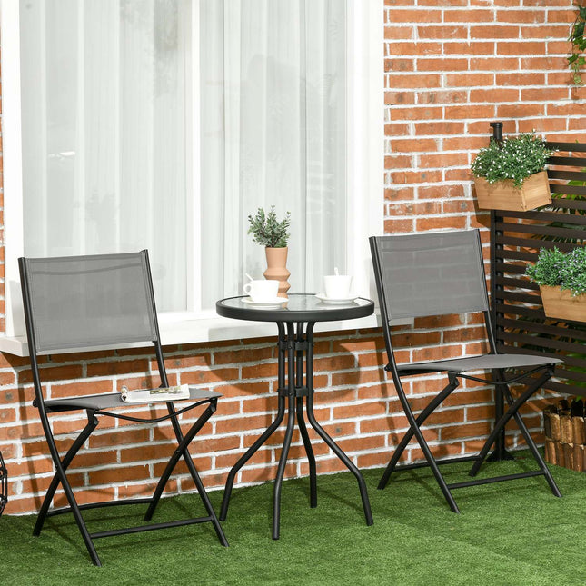 Zahradní bistro sestava – 1 stůl a 2 skládací židle, ocel, šedá