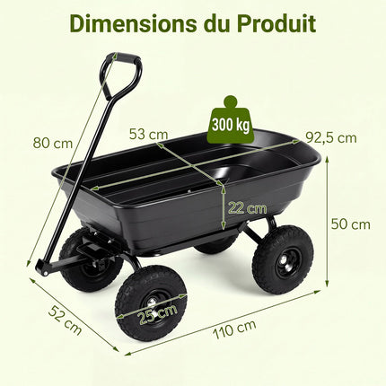 Garden Cart with 75L Tilting Bed, 300kg Capacity, Black