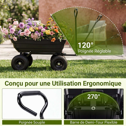 Garden Cart with 75L Tilting Bed, 300kg Capacity, Black