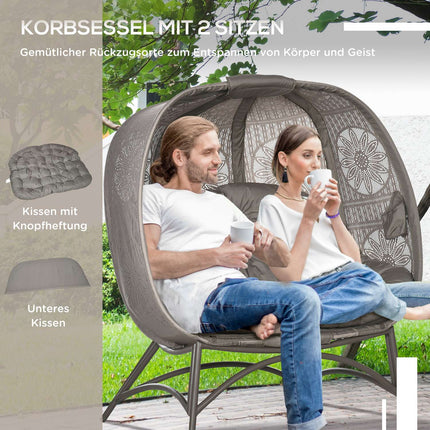 Ratanové zahradní křeslo pro 2 osoby s polštářem, skládací koš