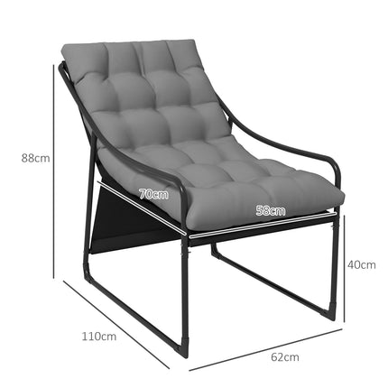 Šedé zahradní lounge křeslo s polštářem a područkami, nosnost 120 kg