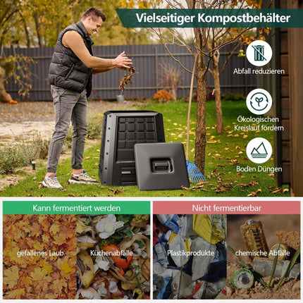 Zahradní kompostér 380L – černá, odolné PP s víkem