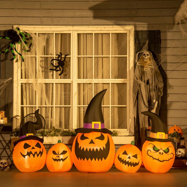 Nafukovací halloweenská dýně s čarodějnickým kloboukem a LED osvětlením