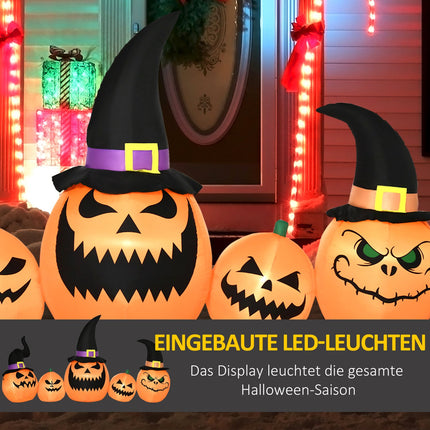 Nafukovací halloweenská dýně s čarodějnickým kloboukem a LED osvětlením