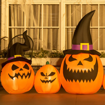 Nafukovací halloweenská dýně s čarodějnickým kloboukem a LED osvětlením