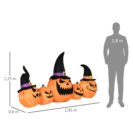 Nafukovací halloweenská dýně s čarodějnickým kloboukem a LED osvětlením