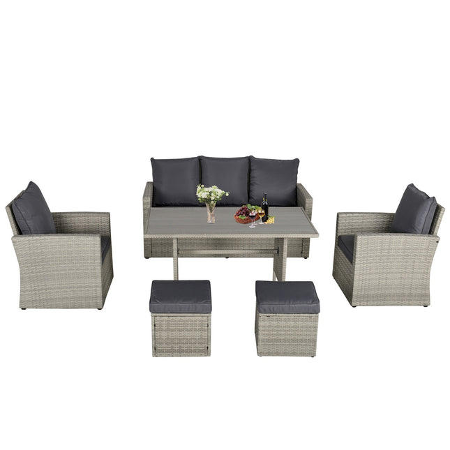 Tuineetgroep Met Bankstel, Lounge & Kruk, Ideaal Voor Tuin & Balkon, Pe Rotan, Grijs