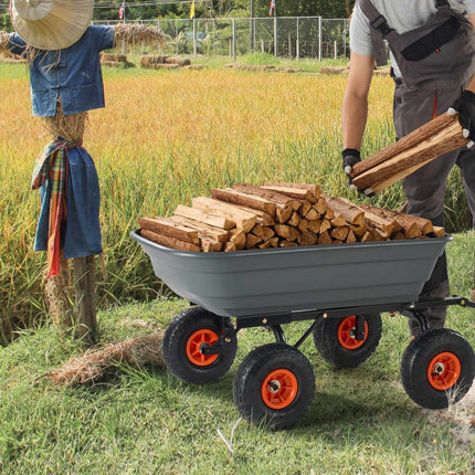 Garden Dump Cart, 600 Lb Capacity, 10-Inch Tires