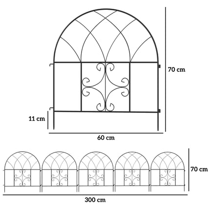 Dekorativní ocelový zahradní plot, 300x70 cm, černé pletivo