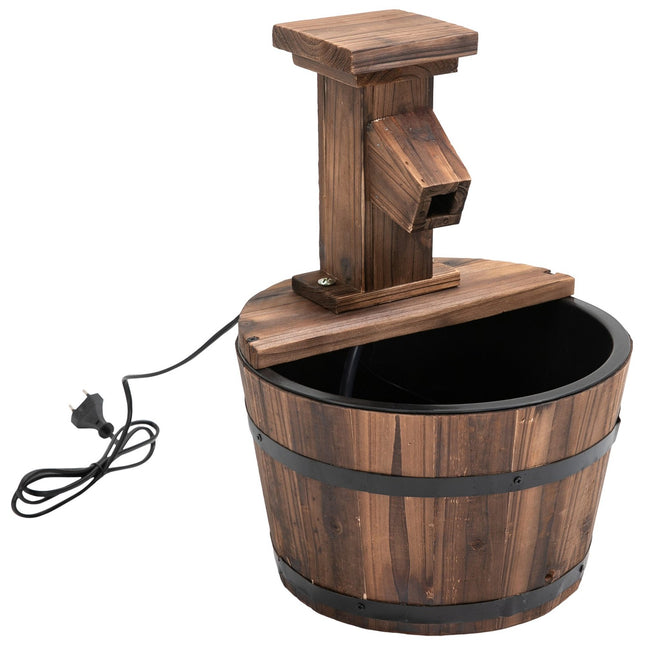 Tuinfontein Decoratieve Fonteinton Fontein Waterval Houten Emmer Dennenhout + Metaal Donkerbruin Diameter 27 X 37 Cm