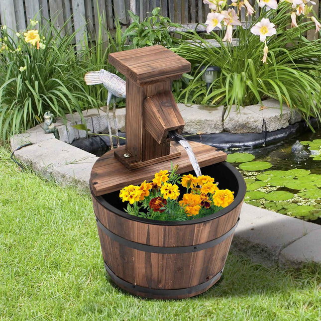 Tuinfontein Decoratieve Fonteinton Fontein Waterval Houten Emmer Dennenhout + Metaal Donkerbruin Diameter 27 X 37 Cm