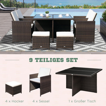 Zahradní set z polyratanu, 21 dílů, hnědé podsedáky