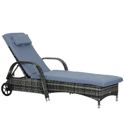 Mobile gray garden chair with cushion, poly rattan & metal