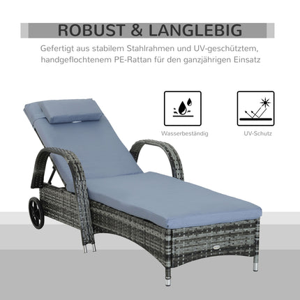 Mobile gray garden chair with cushion, poly rattan & metal