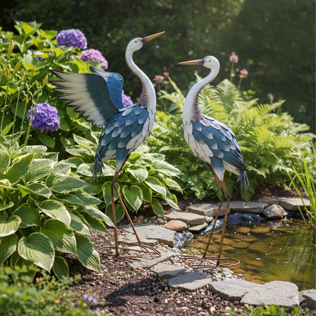 Tuinreiger decoratieve beeldjes, set van 2 ijzeren beeldjes