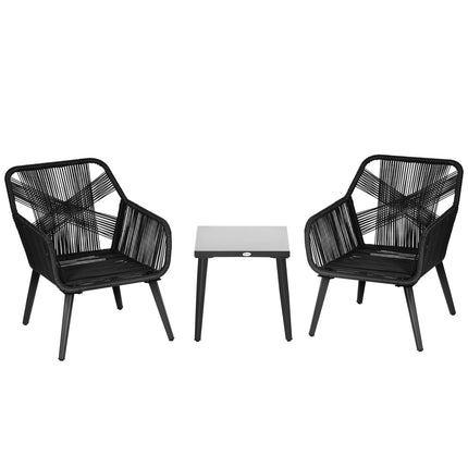 Venkovní zahradní lounge set pro 2, odolný vůči počasí, černo-šedý