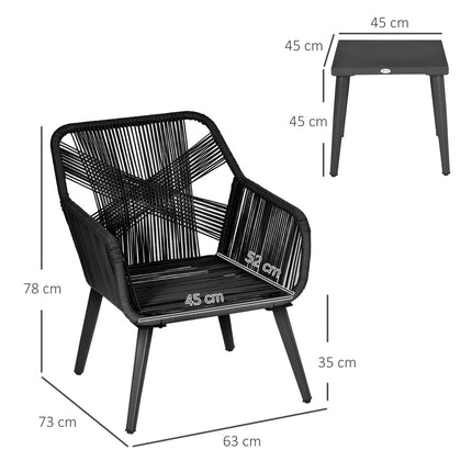 Venkovní zahradní lounge set pro 2, odolný vůči počasí, černo-šedý