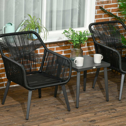 Venkovní zahradní lounge set pro 2, odolný vůči počasí, černo-šedý