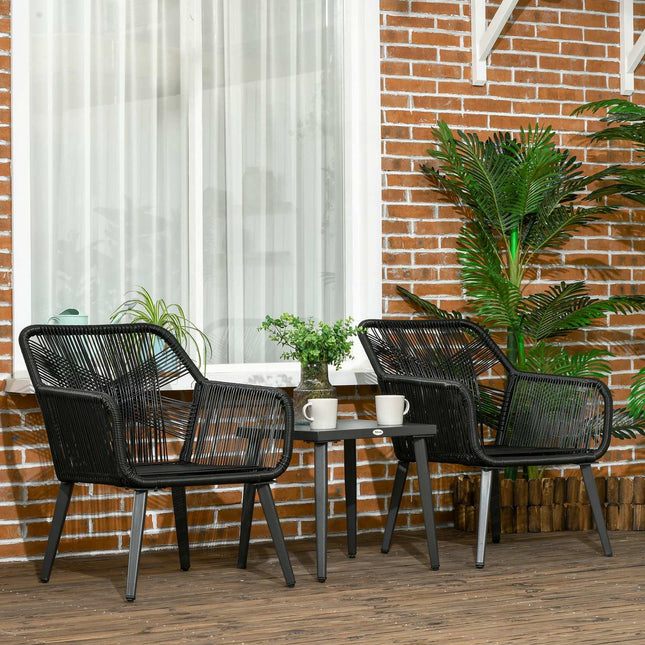 Venkovní zahradní lounge set pro 2, odolný vůči počasí, černo-šedý
