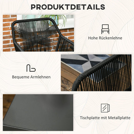Venkovní zahradní lounge set pro 2, odolný vůči počasí, černo-šedý