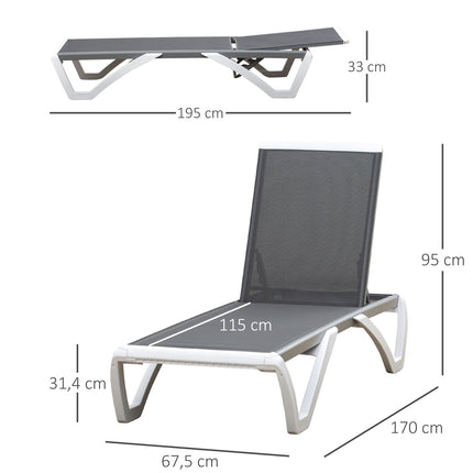 Polohovatelné hliníkové lehátko – ergonomické, šedé/bílé