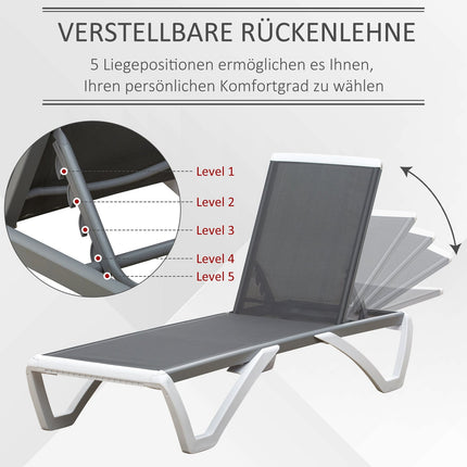 Polohovatelné hliníkové lehátko – ergonomické, šedé/bílé