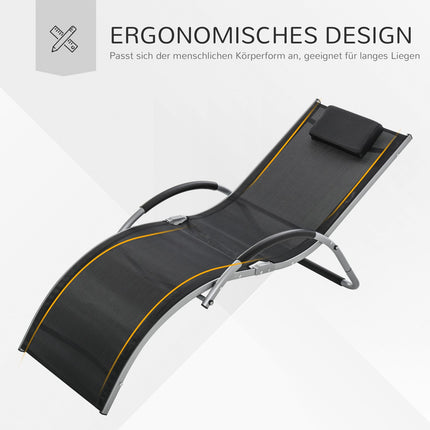 Ergonomické hliníkové lehátko s polstrováním, černé 160x60x65 cm