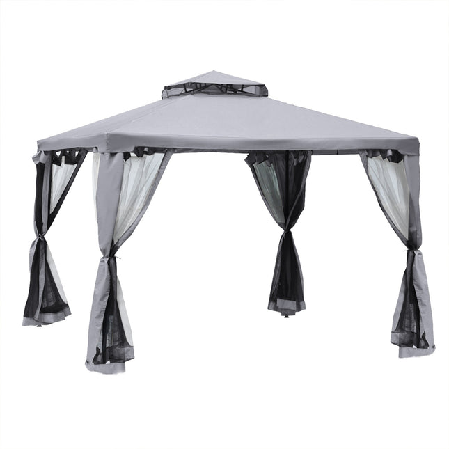 Tuinpaviljoen Paviljoen Tuintent Partytent Met 4 X Zijwanden Weerbestendig Metaal Polyester Lichtgrijs 3 X 3 X 2,6 M